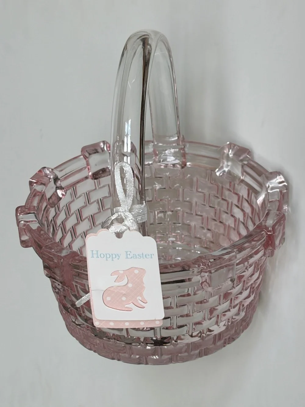 brand new Barely-Pink Clear Glass EASTER BASKET Candy Dish